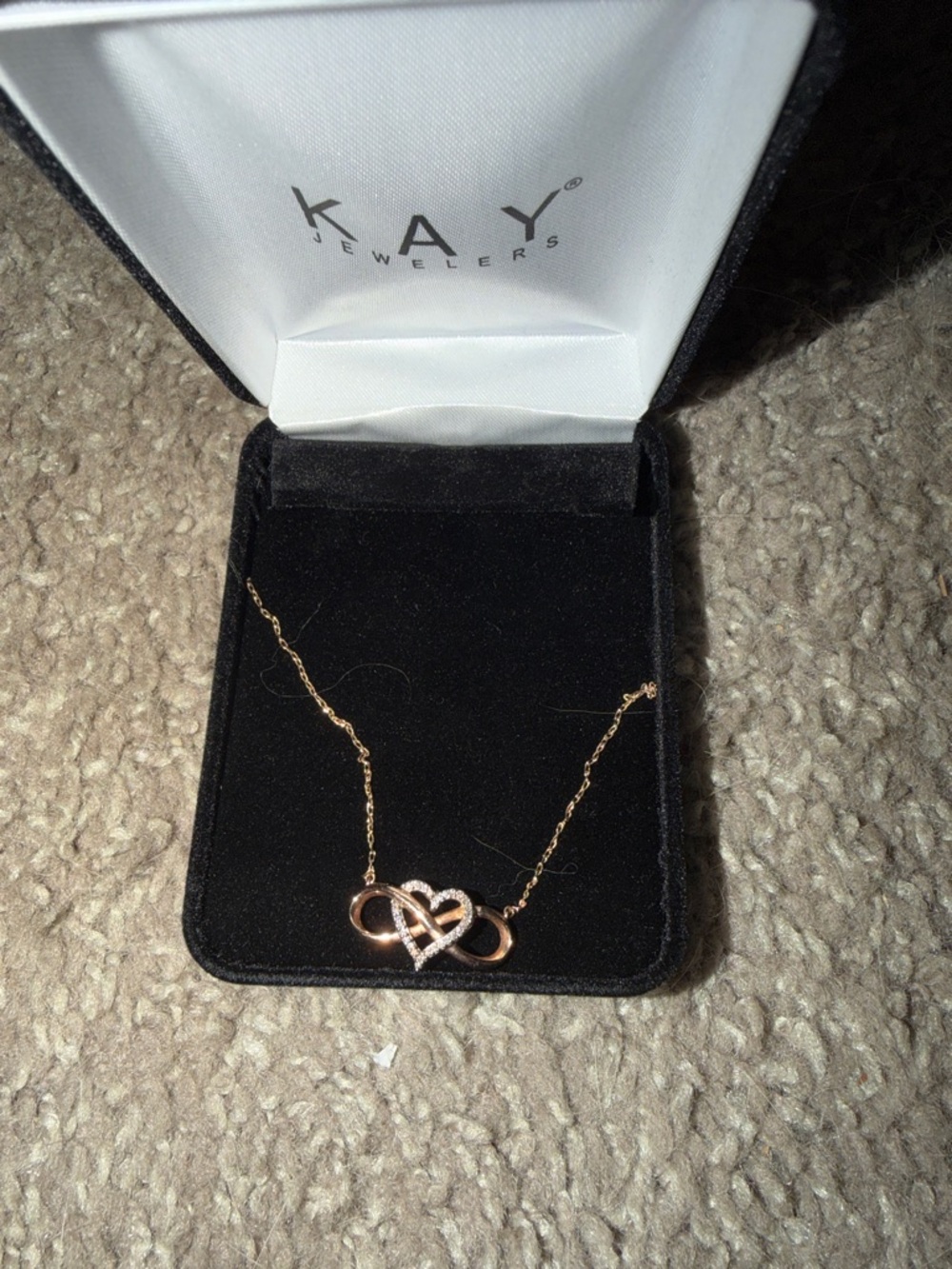 Kay Jewelers Rose Gold Heart & Infinity Pendant Necklace with Accent Stones
